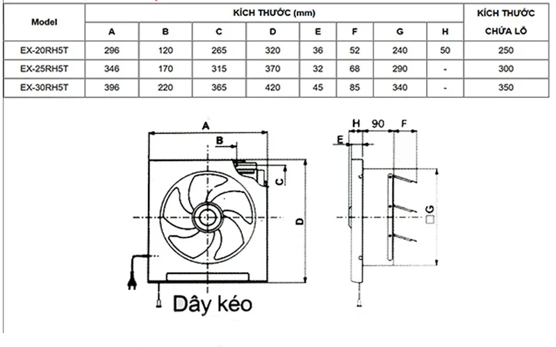 Quạt thông gió Mitsubishi 2 chiều EX-30RH5T