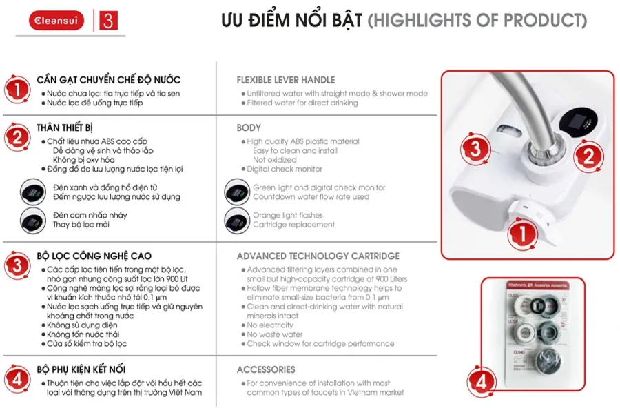 Thiết bị lọc nước lắp tại vòi CleanSui EF102