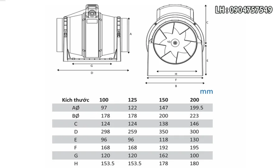 Quạt hút nối ống siêu âm Vortex TF-200