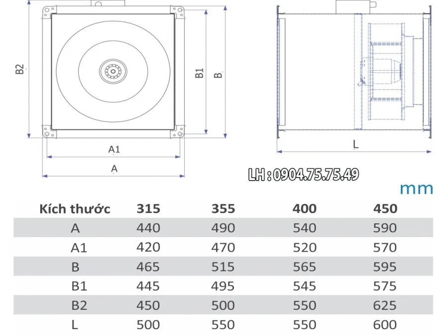 Quạt hút nối ống cabinet Vortex VF355-SI