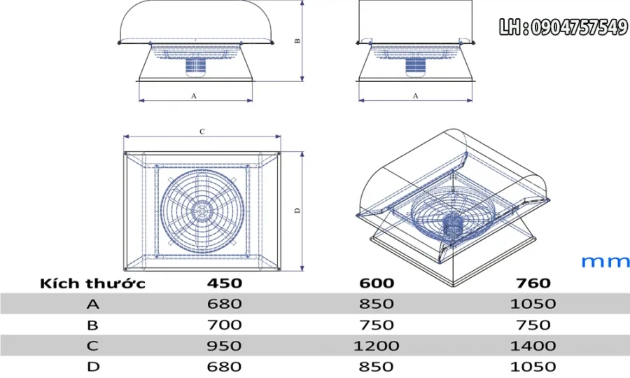 Quạt hút mái nhà giếng trời Vortex VF-760RA