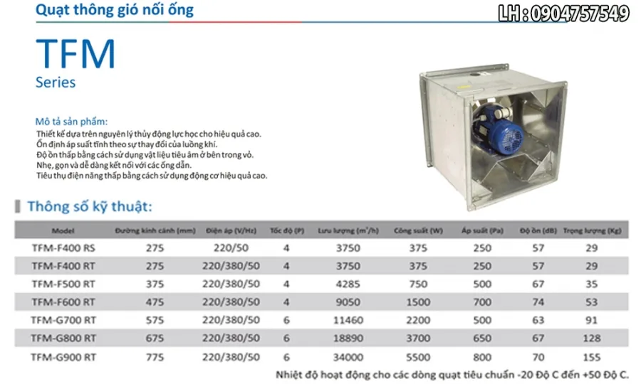 Quạt hút nối ống cabinet Vortex TFM-G600RT