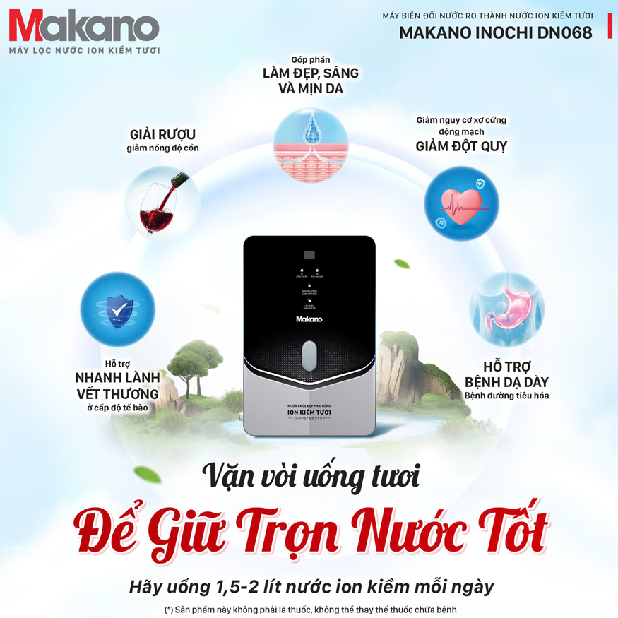 Máy biến đổi nước RO thành nước ion kiềm tươi Makano MN068