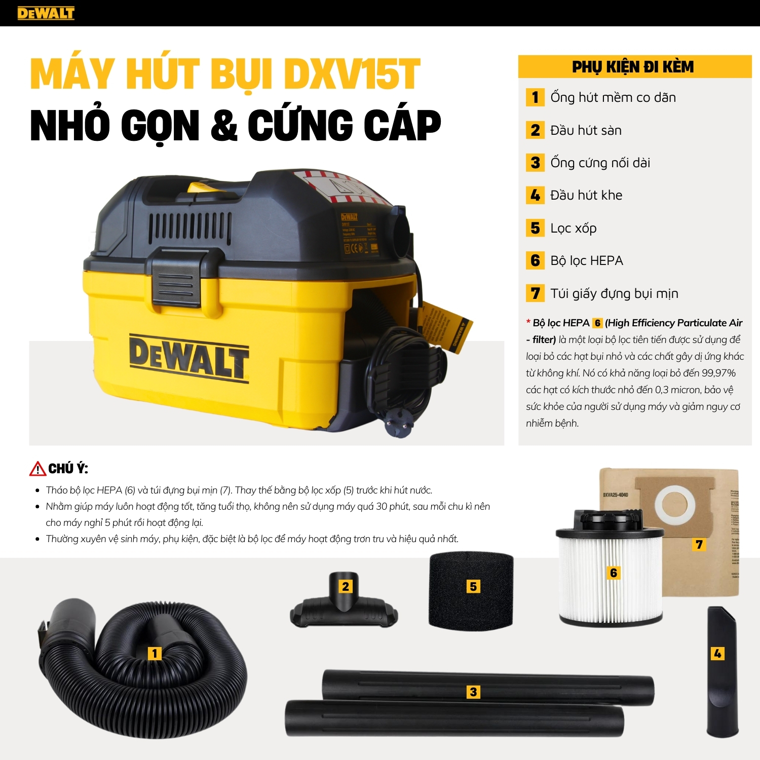 Máy hút bụi 3 chức năng 15L DeWalt DXV15T