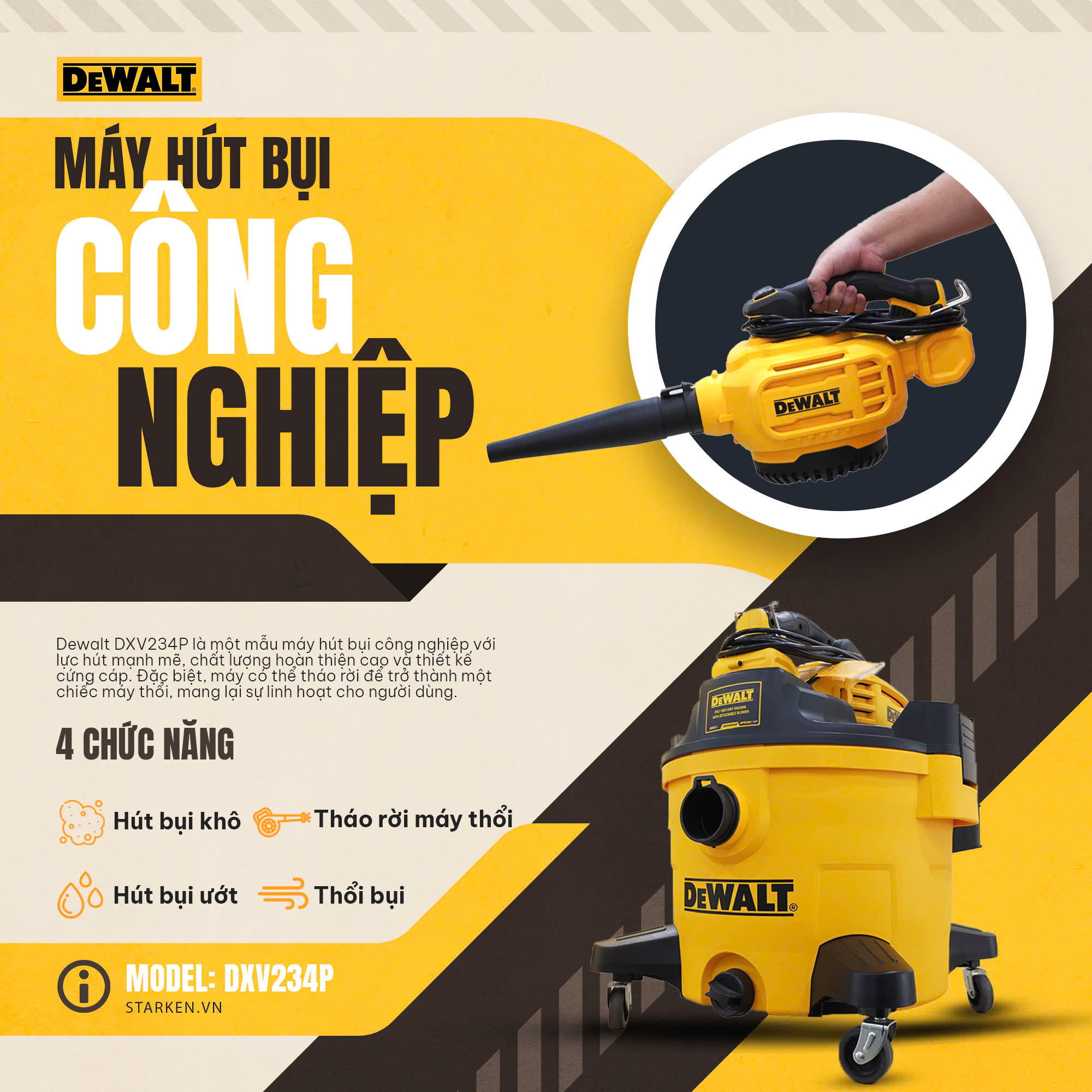 Máy hút bụi 4 chức năng Dewalt DXV234P