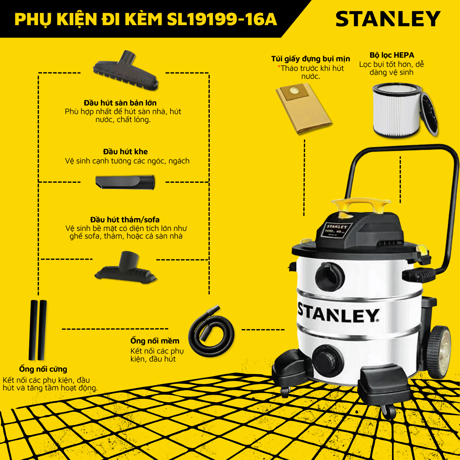 Máy hút bụi công nghiệp khô và ướt Stanley SL19199-16A