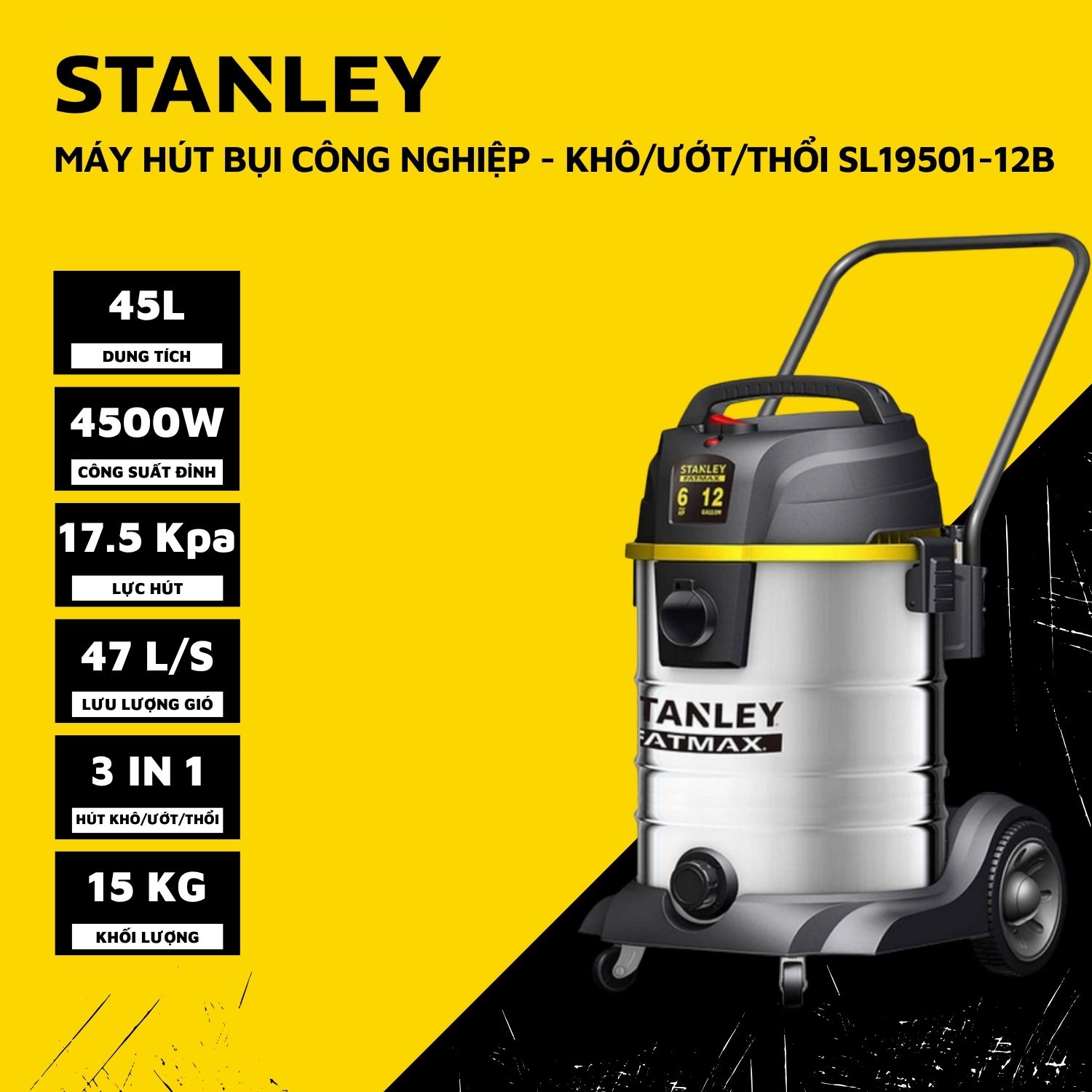 Máy Hút Bụi Khô Và Ướt Stanley SL19501-12B