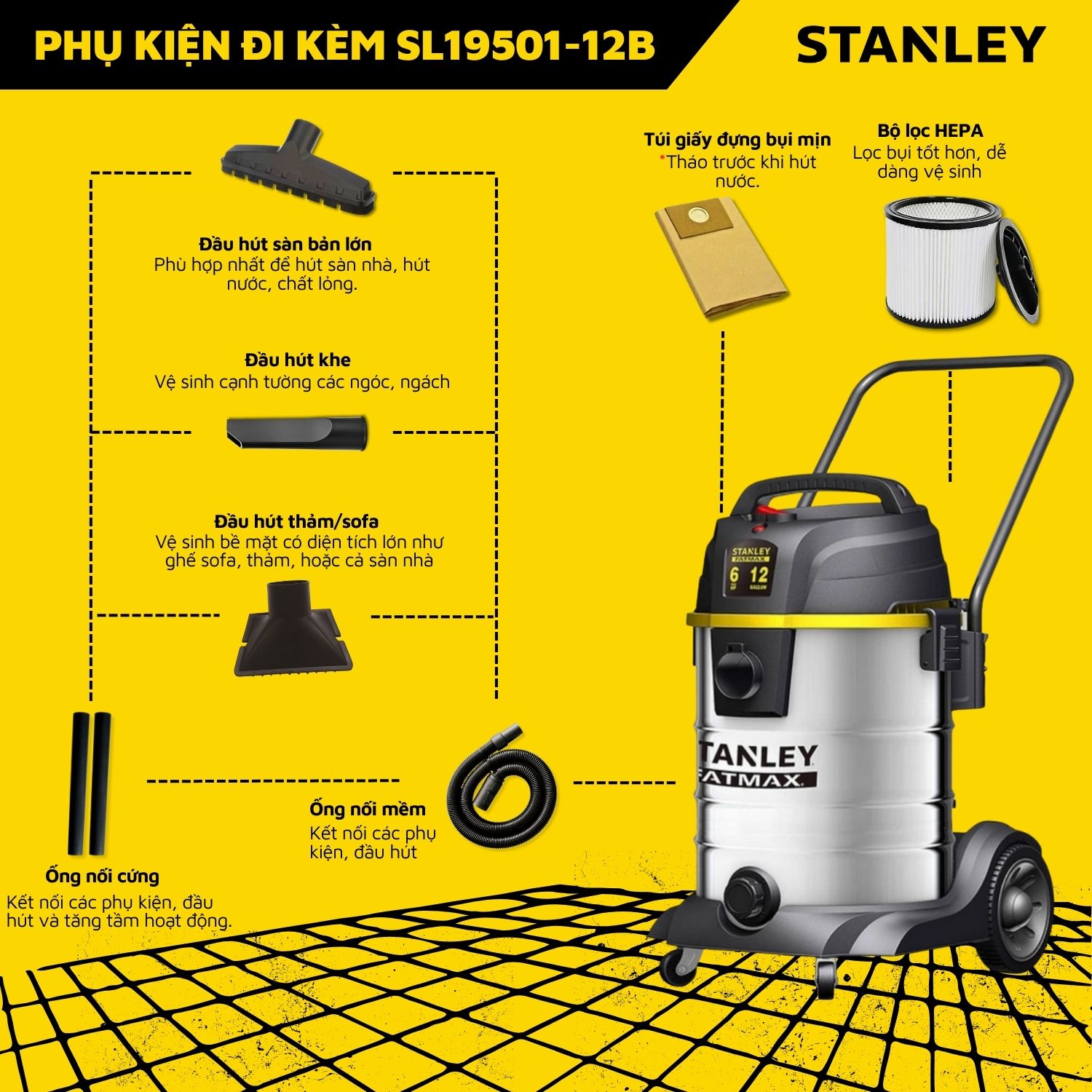 Máy Hút Bụi Khô Và Ướt Stanley SL19501-12B