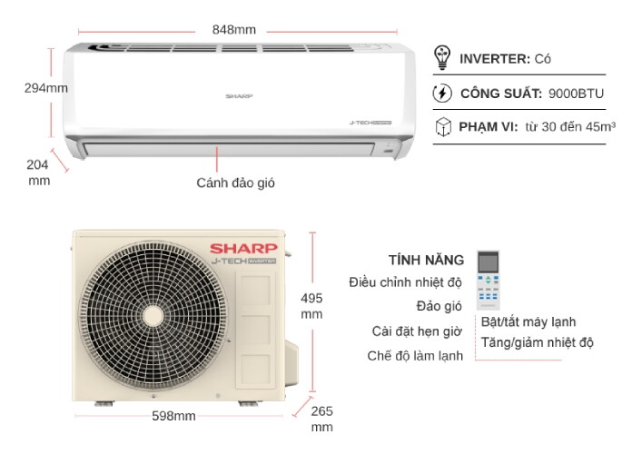 Máy lạnh Sharp Inverter 1 HP AH-X10ZEW