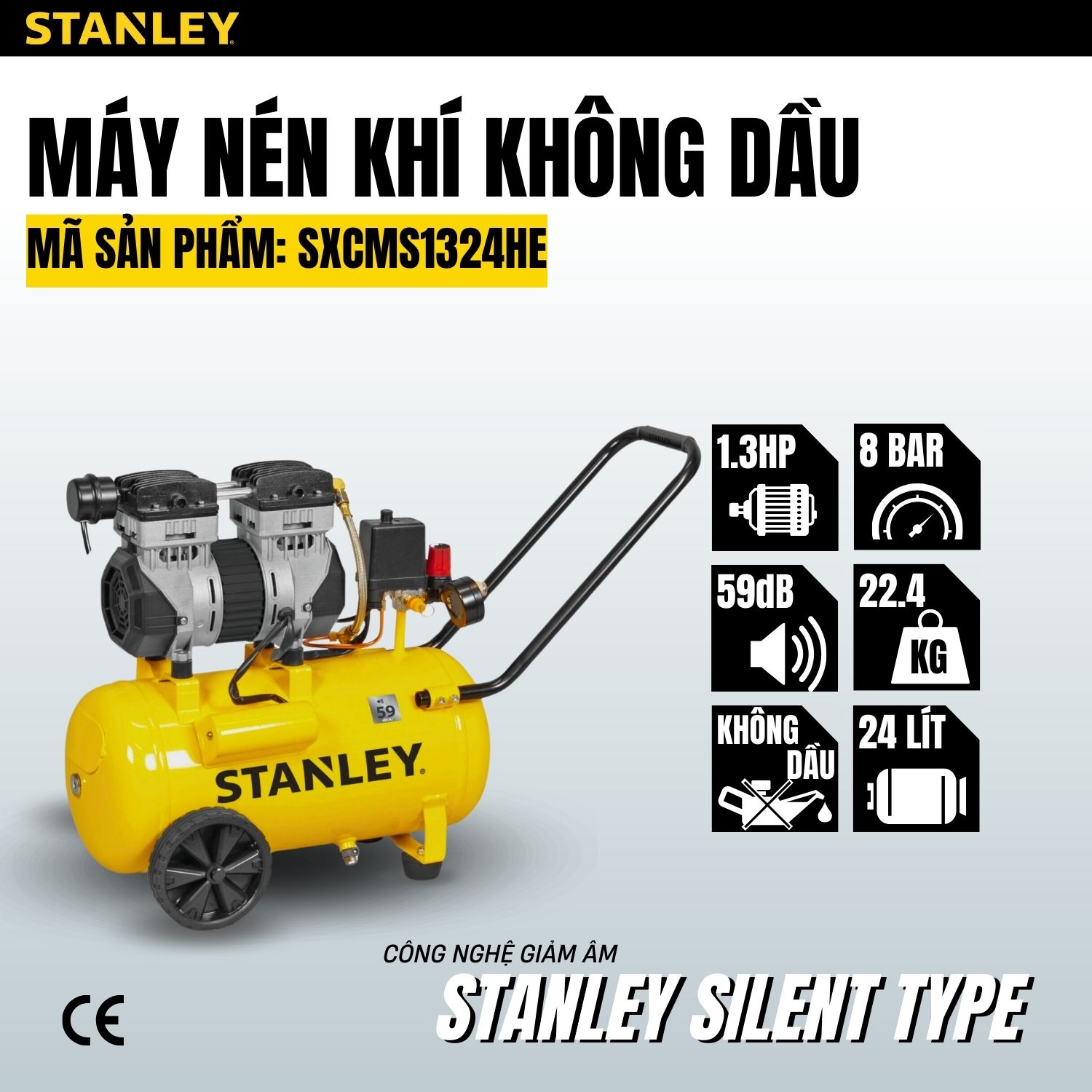 Máy nén khí không dầu 24L Stanley SXCMS1324HE