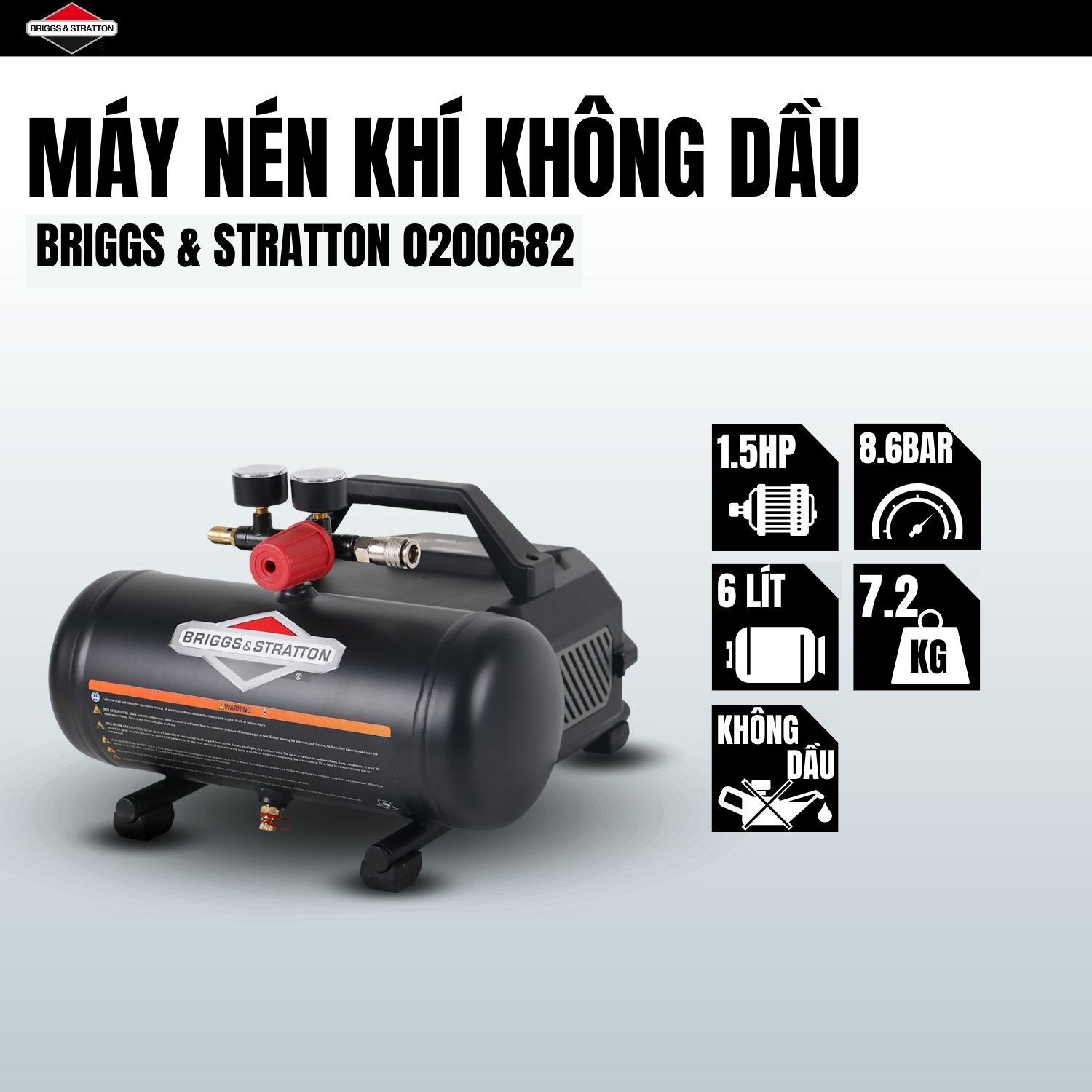 Máy nén khí không dầu 6L BRIGGS & STRATTON 0200682