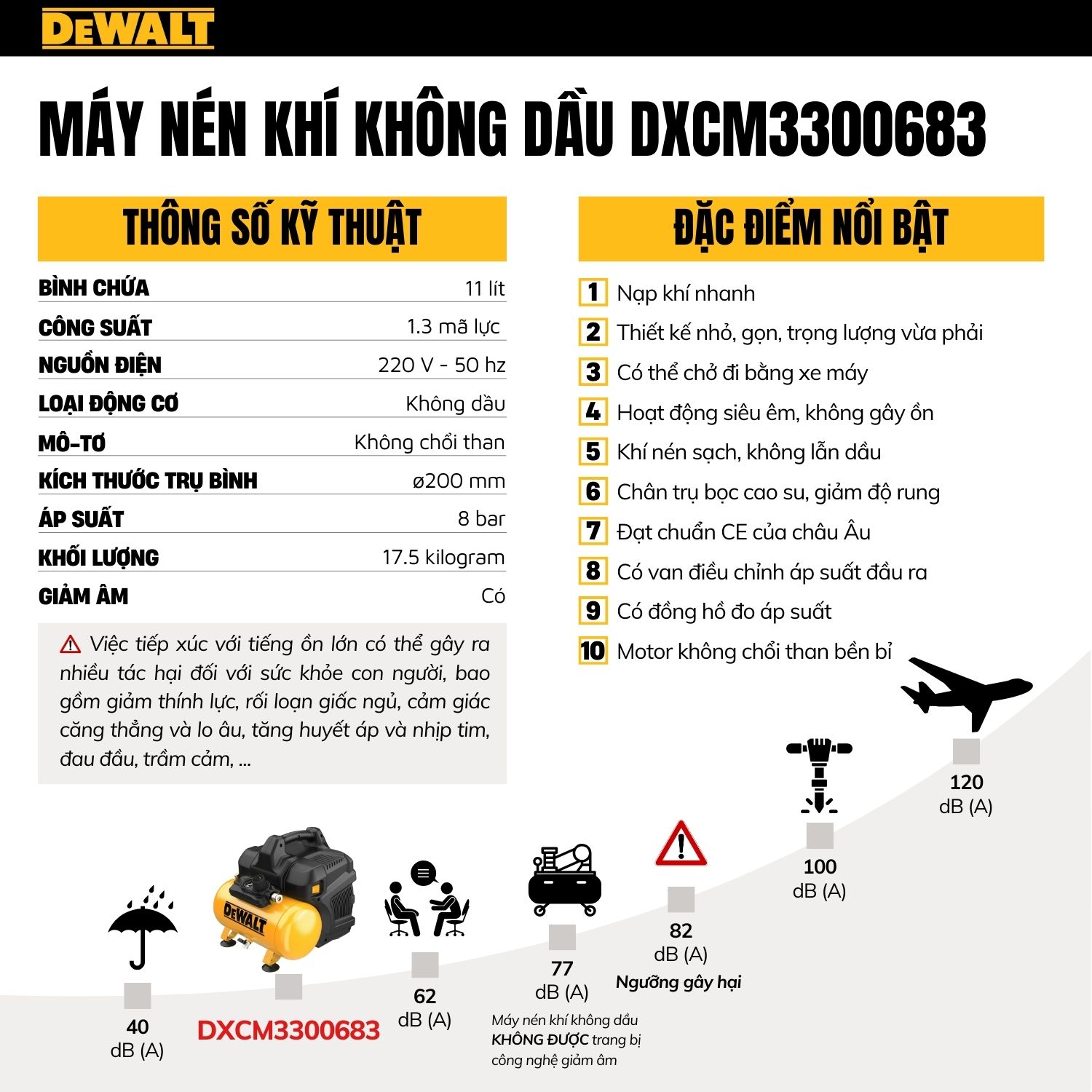 Máy nén khí không dầu 6L Dewalt DXCM3300683