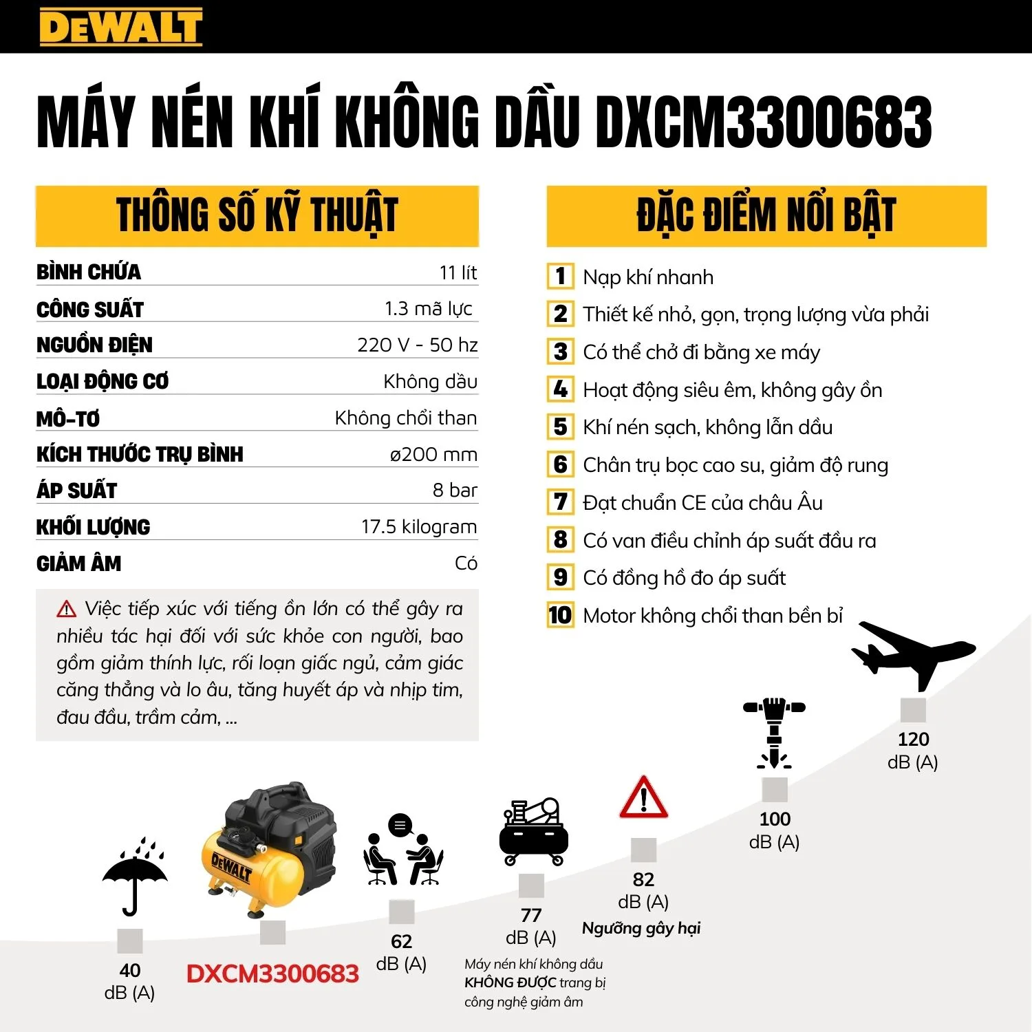 Máy nén khí không dầu 6L Dewalt DXCM3300683