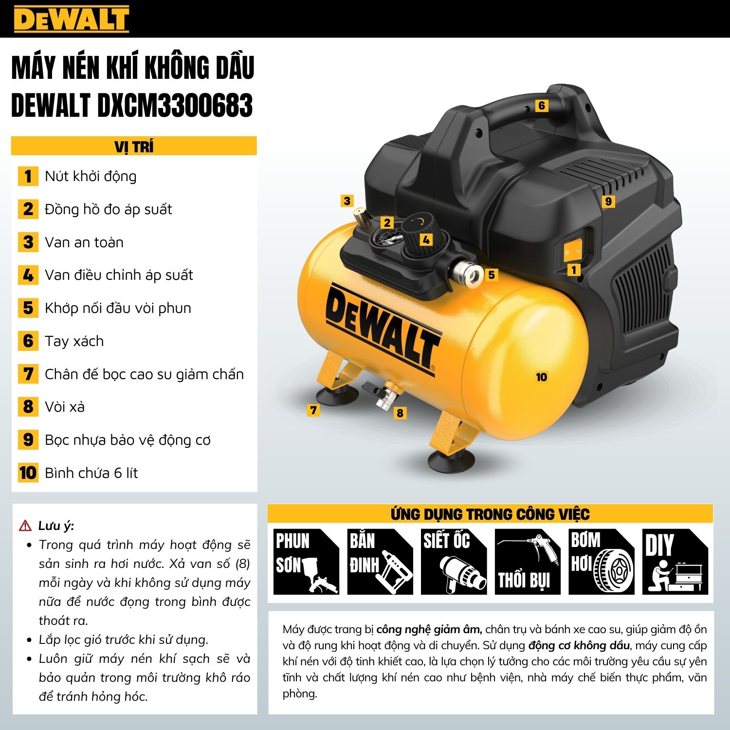 Máy nén khí không dầu 6L Dewalt DXCM3300683