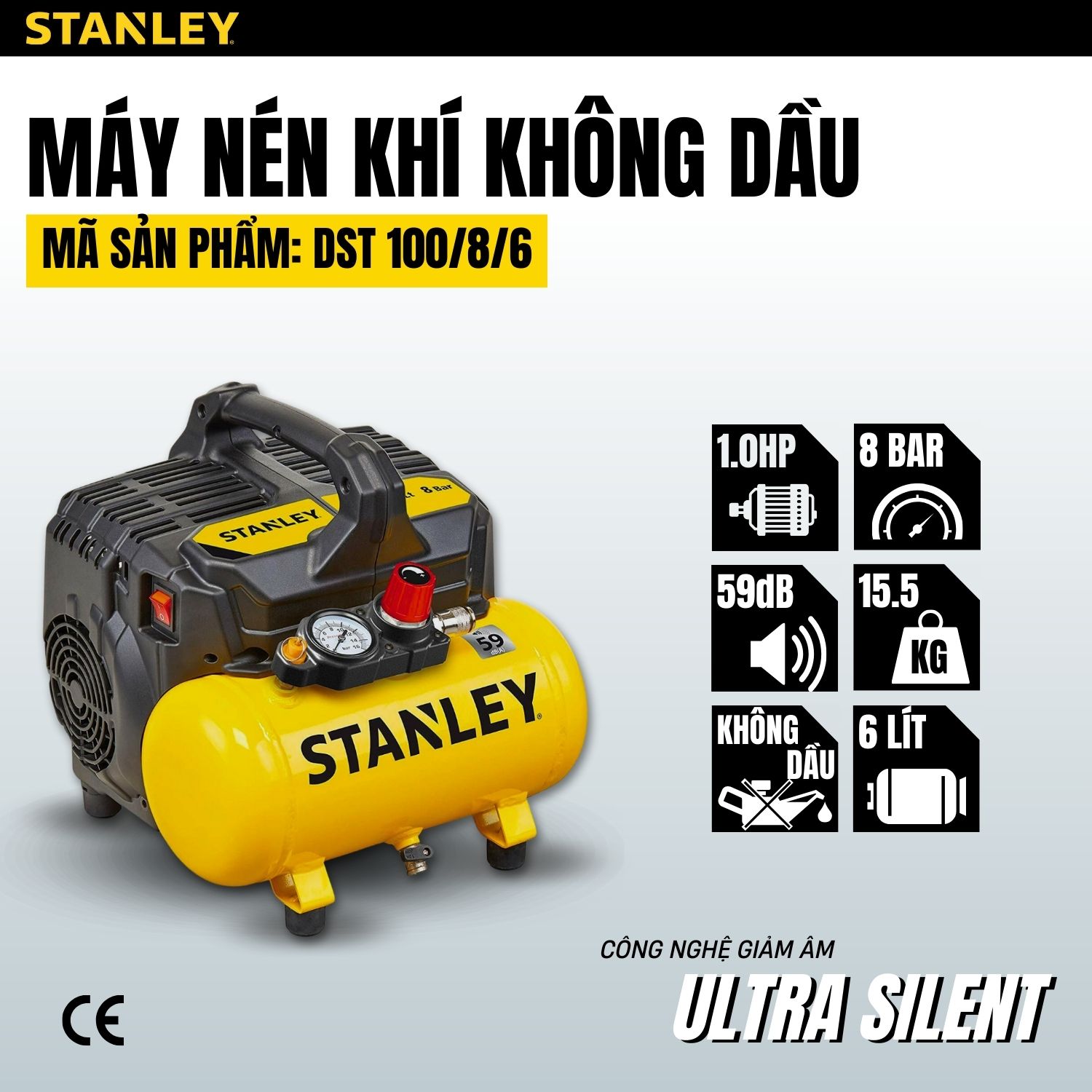 Máy nén khí không dầu 6L Stanley DST100/8/6