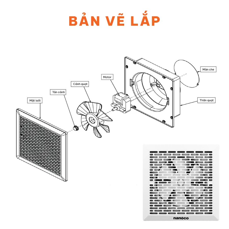 Quạt hút âm trần siêu mỏng Nanoco NMV1523