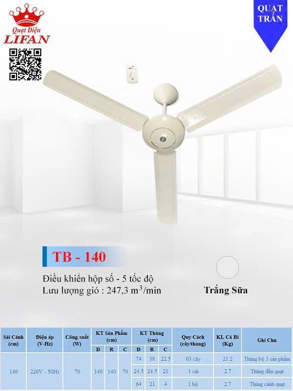 Quạt trần 3 cánh Lifan TB-140