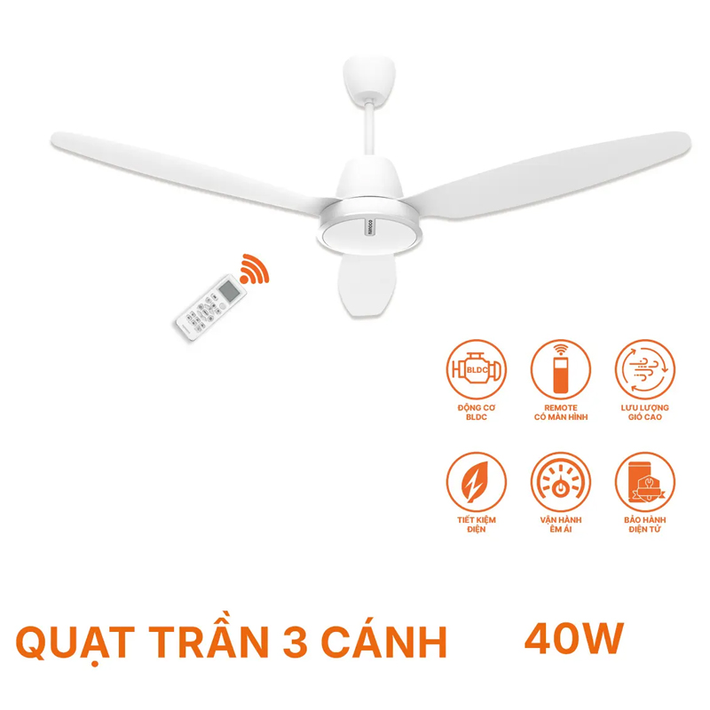 Quạt trần 3 cánh Nanoco NCF6031-W