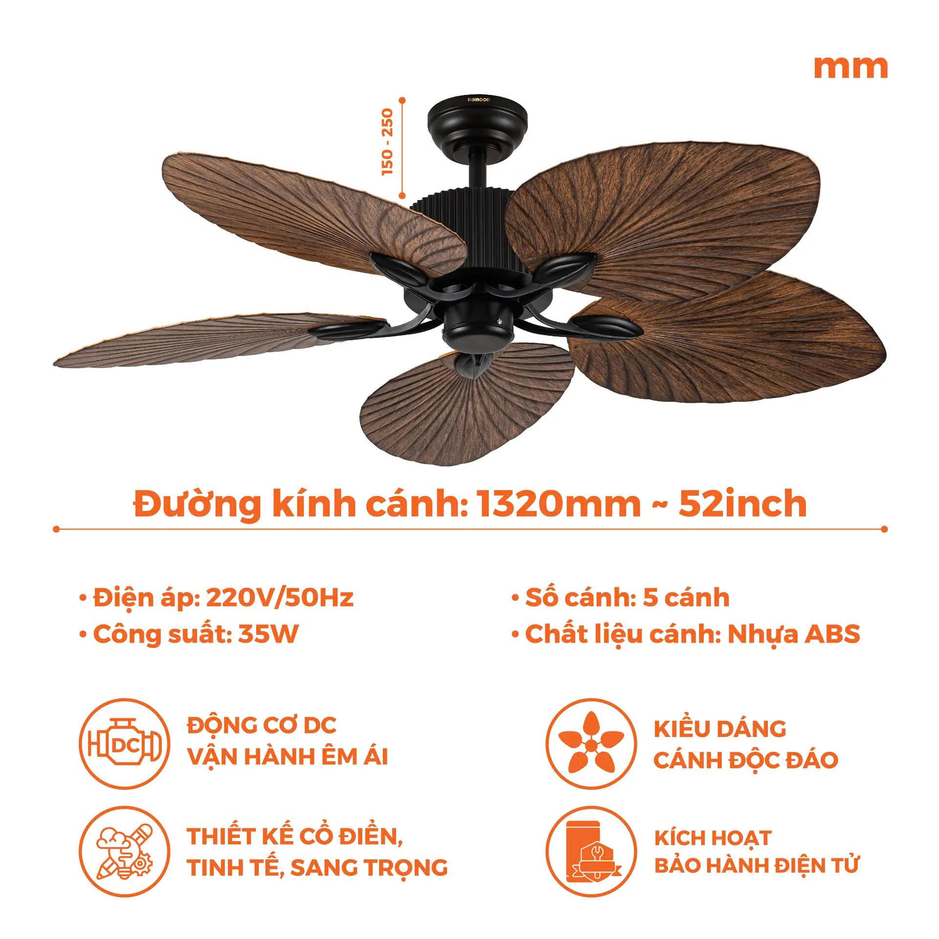 Quạt trần trang trí 5 cánh Nanoco NCFD5251