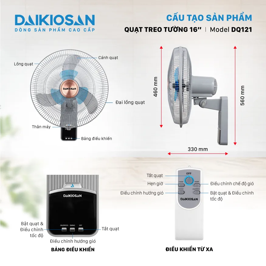 Quạt treo tường Daikiosan DQ121