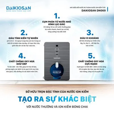 Máy biến đổi nước RO thành nước Ion kiềm tươi từ trường Daikiosan DN069