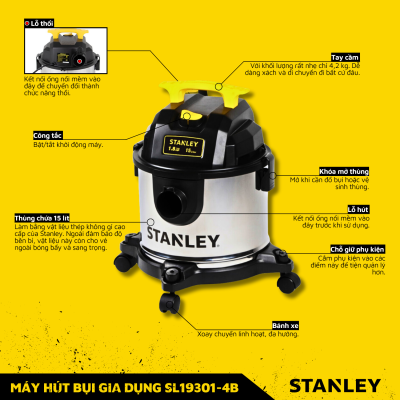 Máy hút bụi 3 chức năng 15L Stanley SL19301- 4B