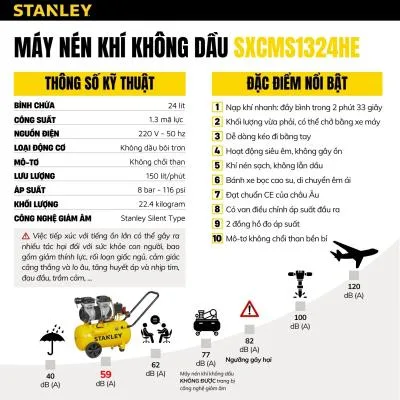 Máy nén khí không dầu 24L Stanley SXCMS1324HE
