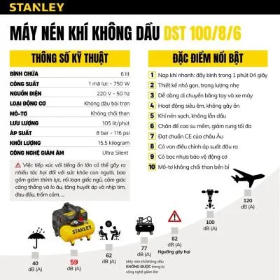 Máy nén khí không dầu 6L Stanley DST100/8/6