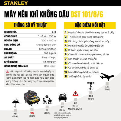 Máy nén khí không dầu 6L Stanley Fatmax DST101/8/6