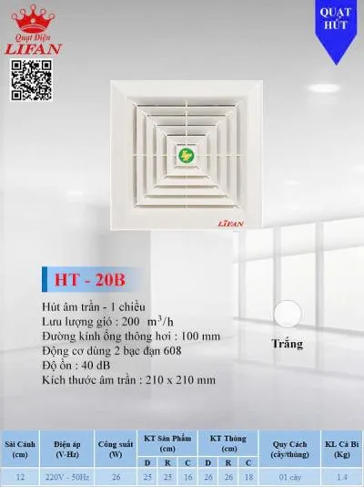 Quạt hút âm trần Lifan HT-20B