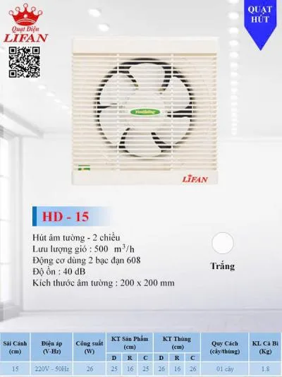 Quạt hút ốp tường Lifan H-D15 có lưới 2 chiều