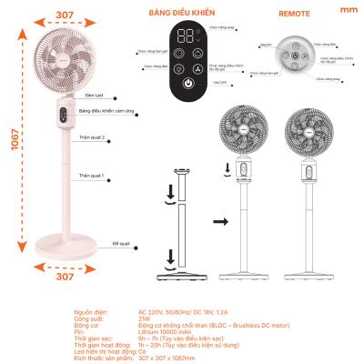 Quạt sạc Nanoco cảm ứng remote NRF9025