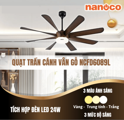 Quạt trần trang trí 8 cánh Nanoco NCFD6089L