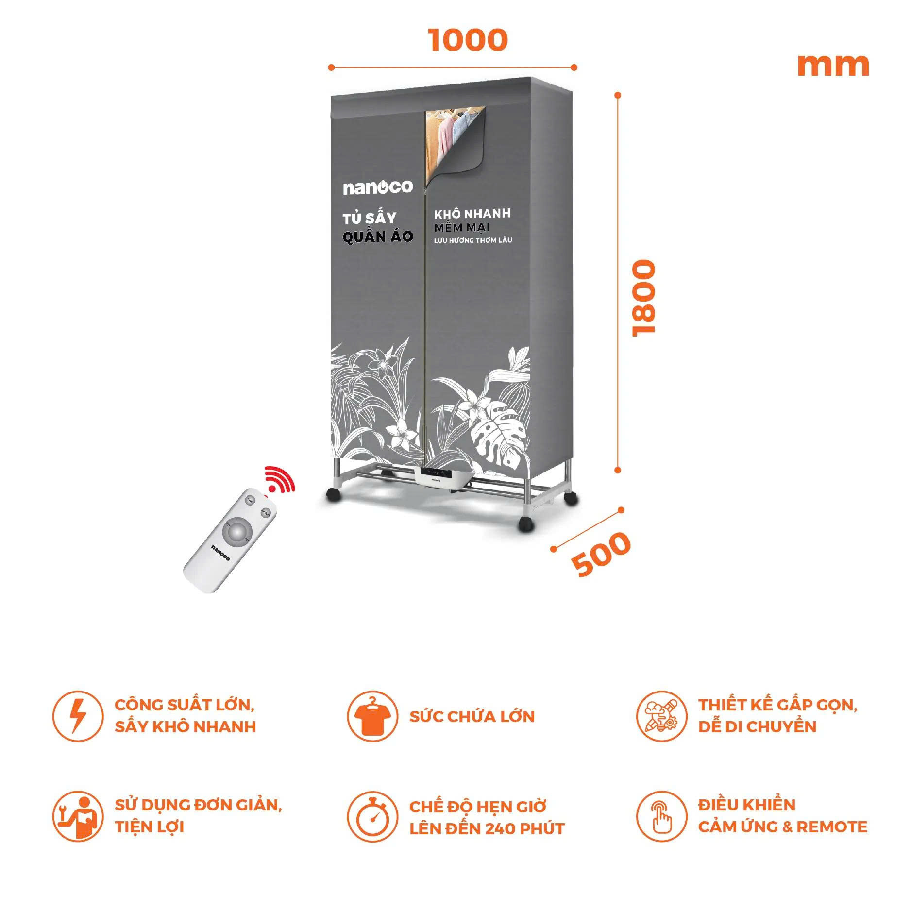 Tủ sấy quần áo Nanoco NCD2024RC