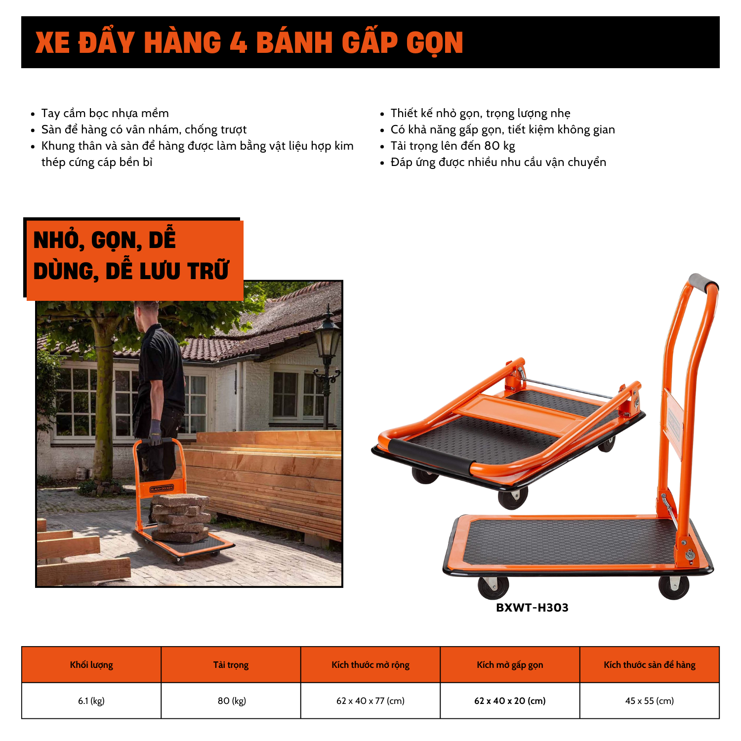 Xe đẩy hàng 4 bánh Black&Decker H303