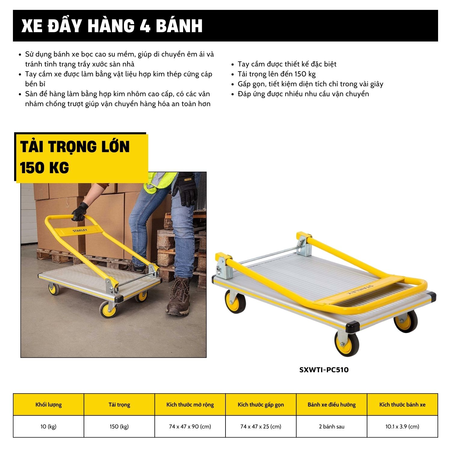 Xe đẩy hàng 4 bánh Stanley PC510