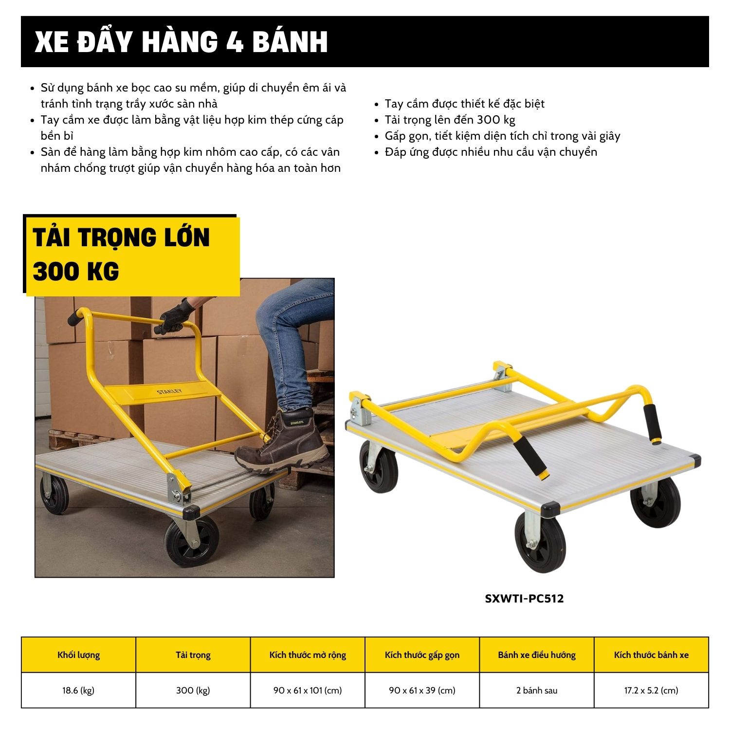 Xe đẩy hàng 4 bánh Stanley PC512