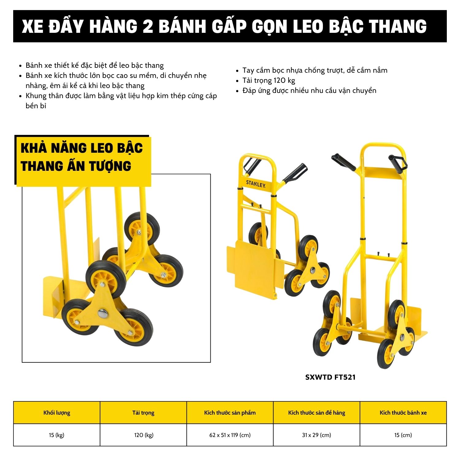 Xe đẩy hàng leo bậc thang Stanley FT521