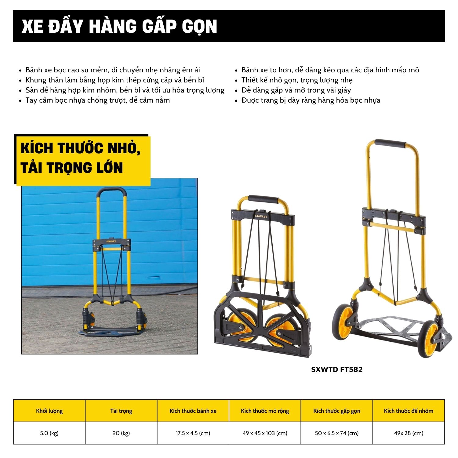 Xe đẩy tay 2 bánh cao cấp Stanley FT582