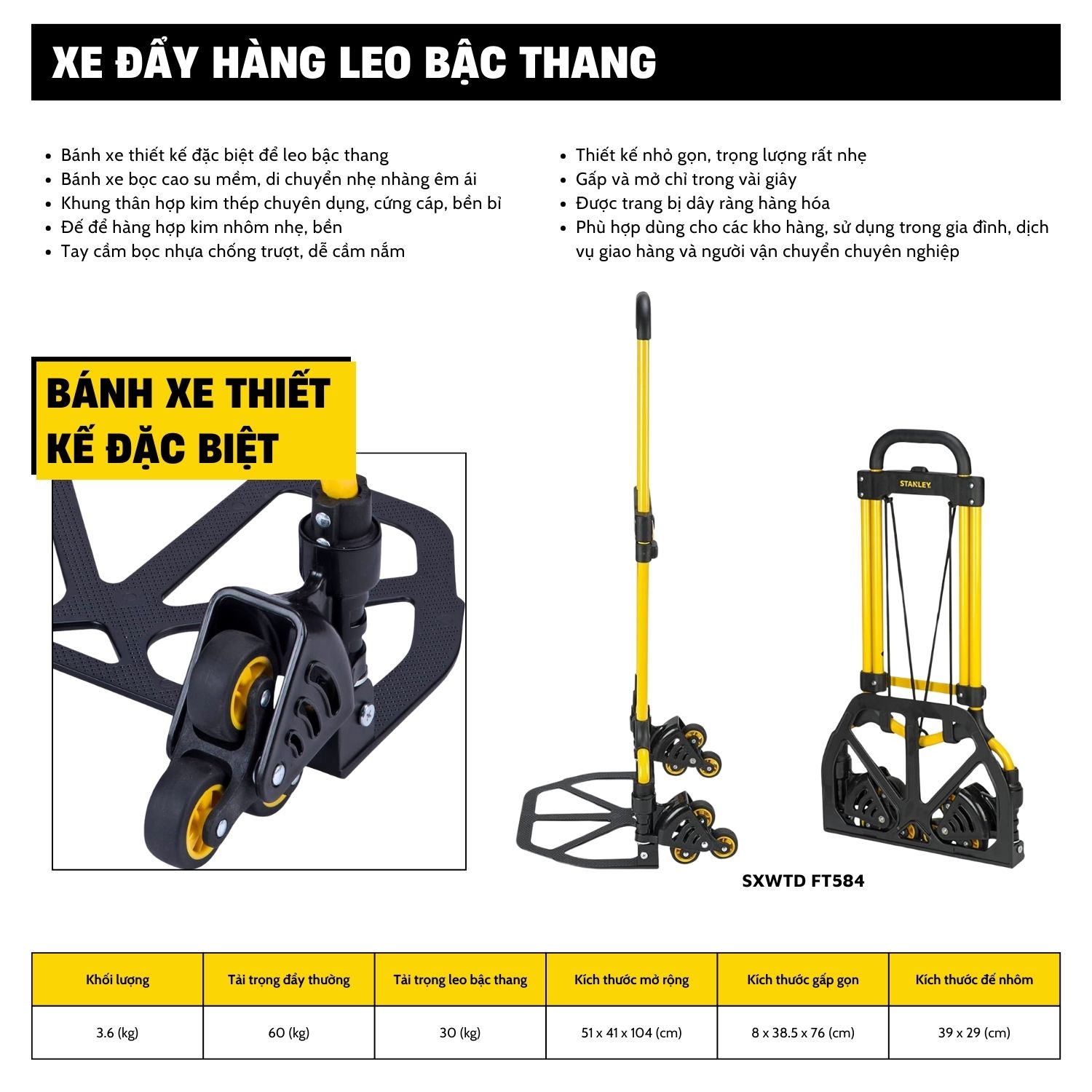 Xe Kéo Hàng 6 Bánh Leo Cầu Thang Stanley FT584